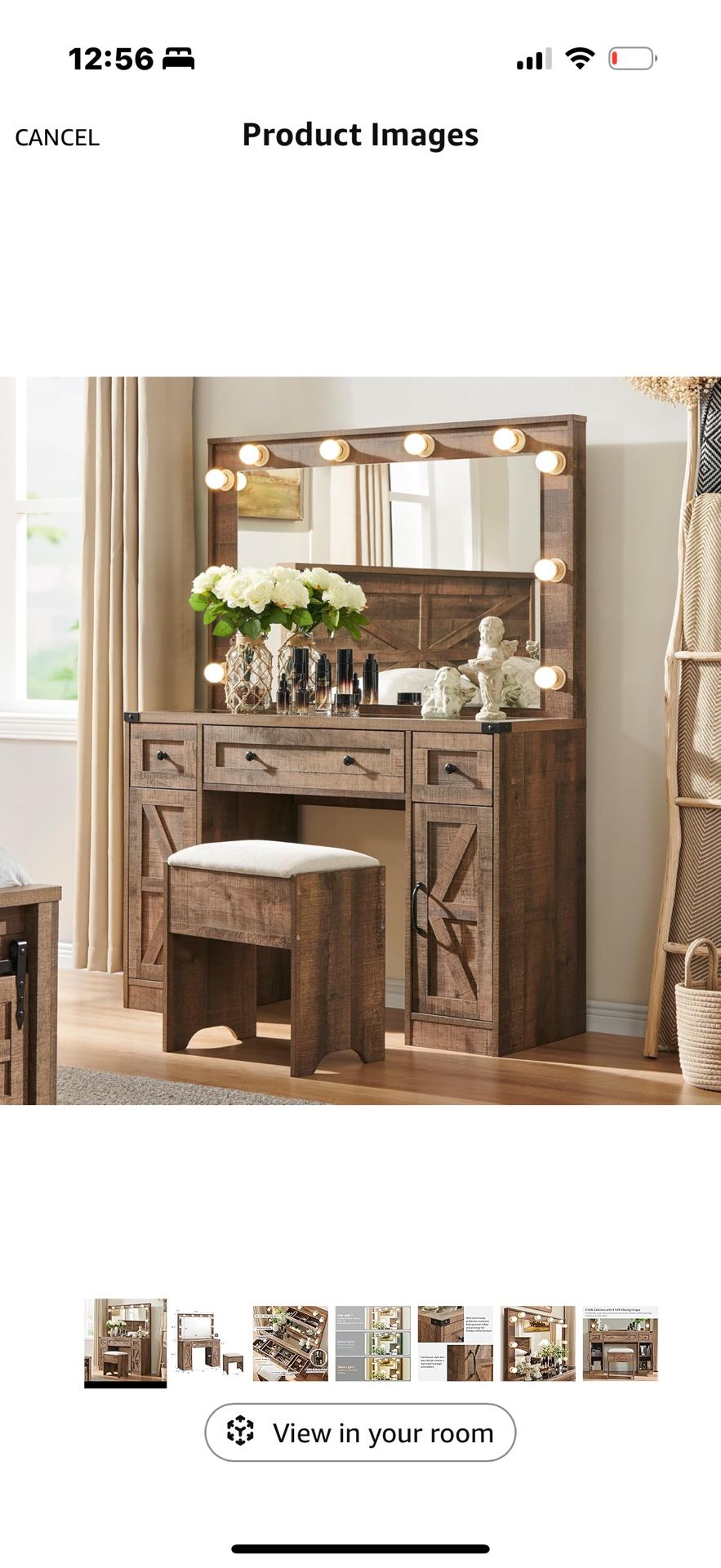 Farmhouse Vanity Desk With Lights