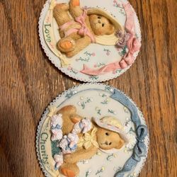2 Priscilla Hillman Cherished Teddies Bears 3D Picture 6” Wall Plaques