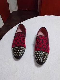 Red Leopard Print Studded Loafers. Size 12. Like New