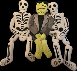 Life size frankenstein and skeleton decor