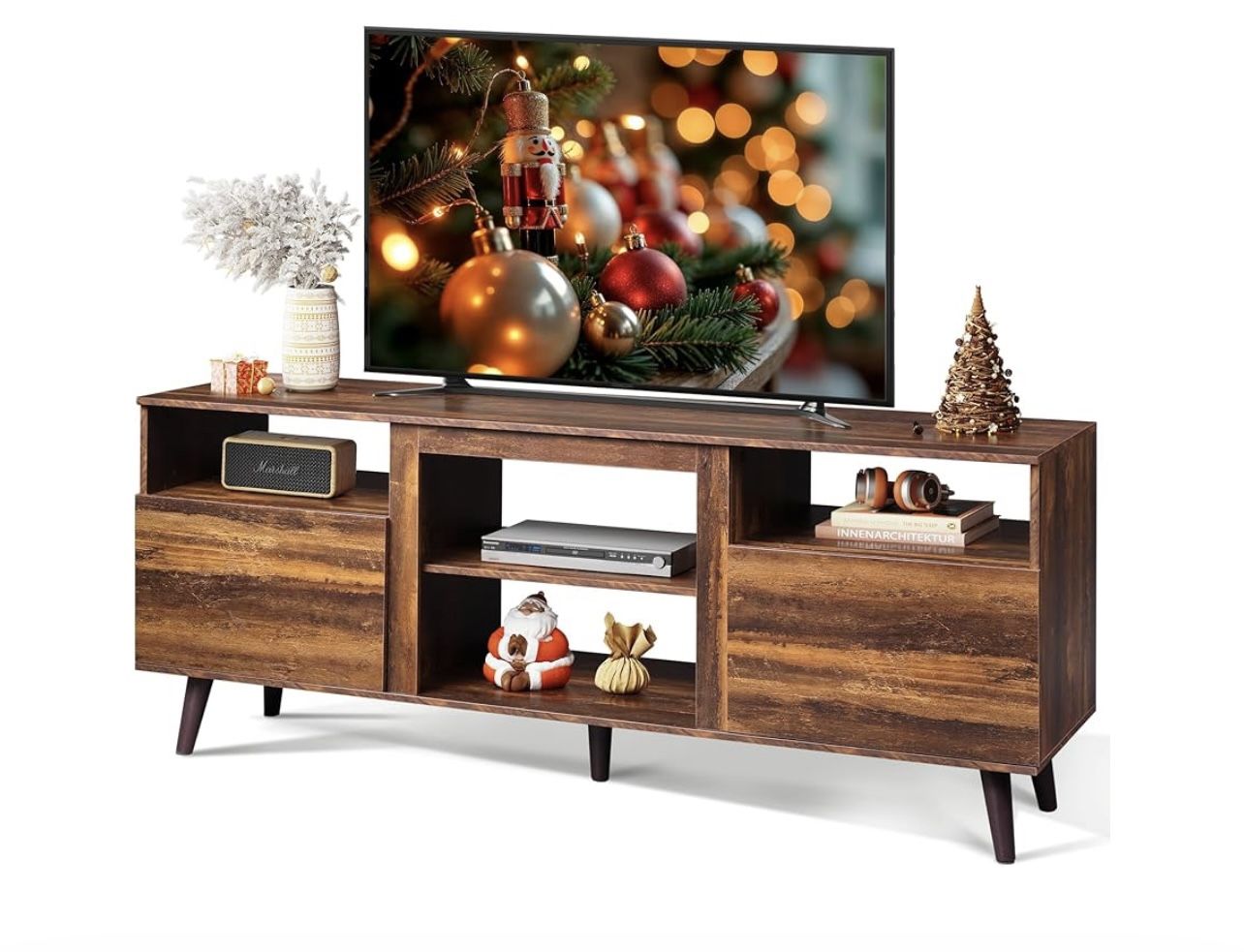 $5WLIVE TV Stand for 65 Inch TV, 58 inch Entertainment Center with 2 Storage Cabinets, Media Console for Living Room, Bedroom and Office, Retro Brown 
