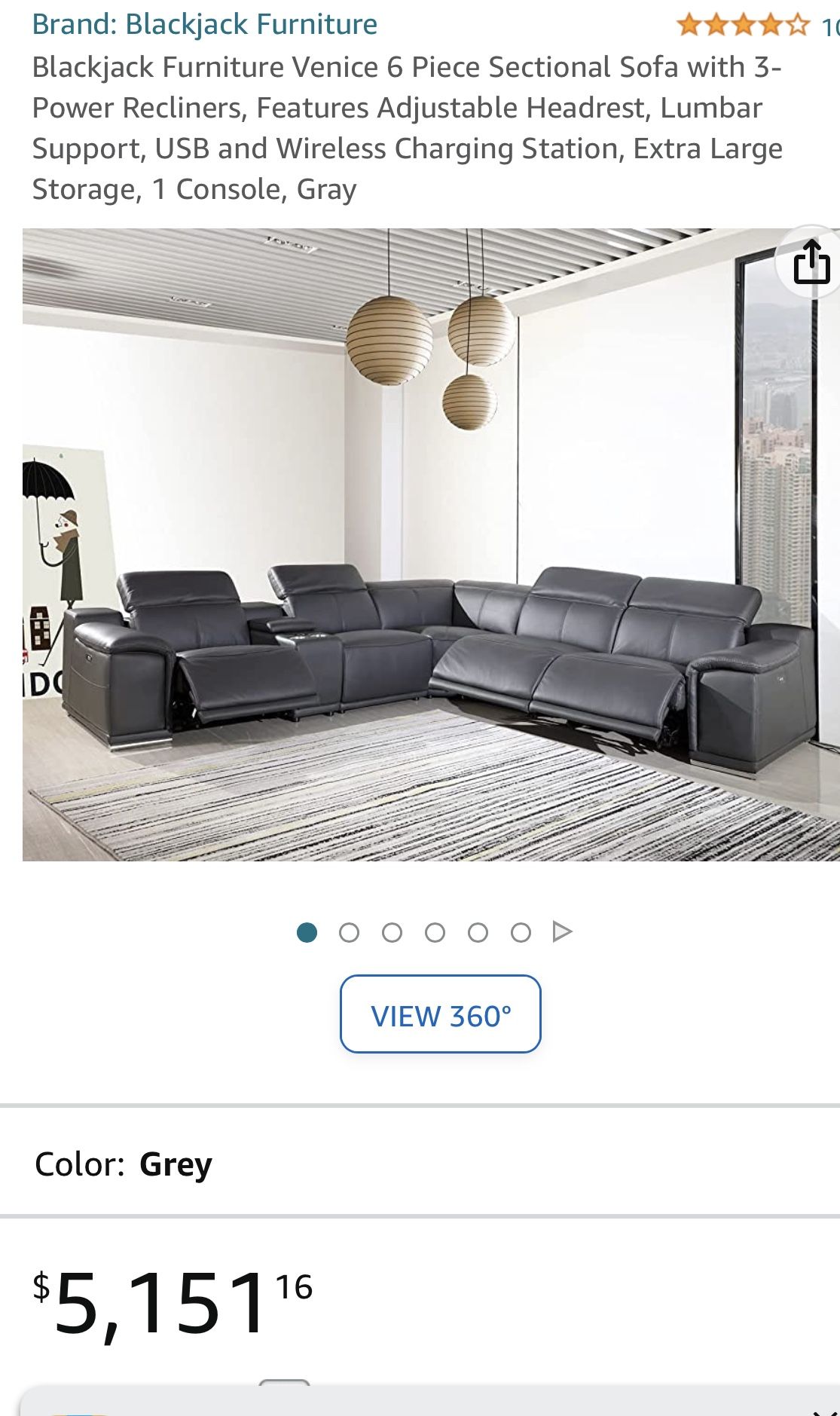 Blackjack Furniture Venice 6 Piece Sectional Sofa with 3Power