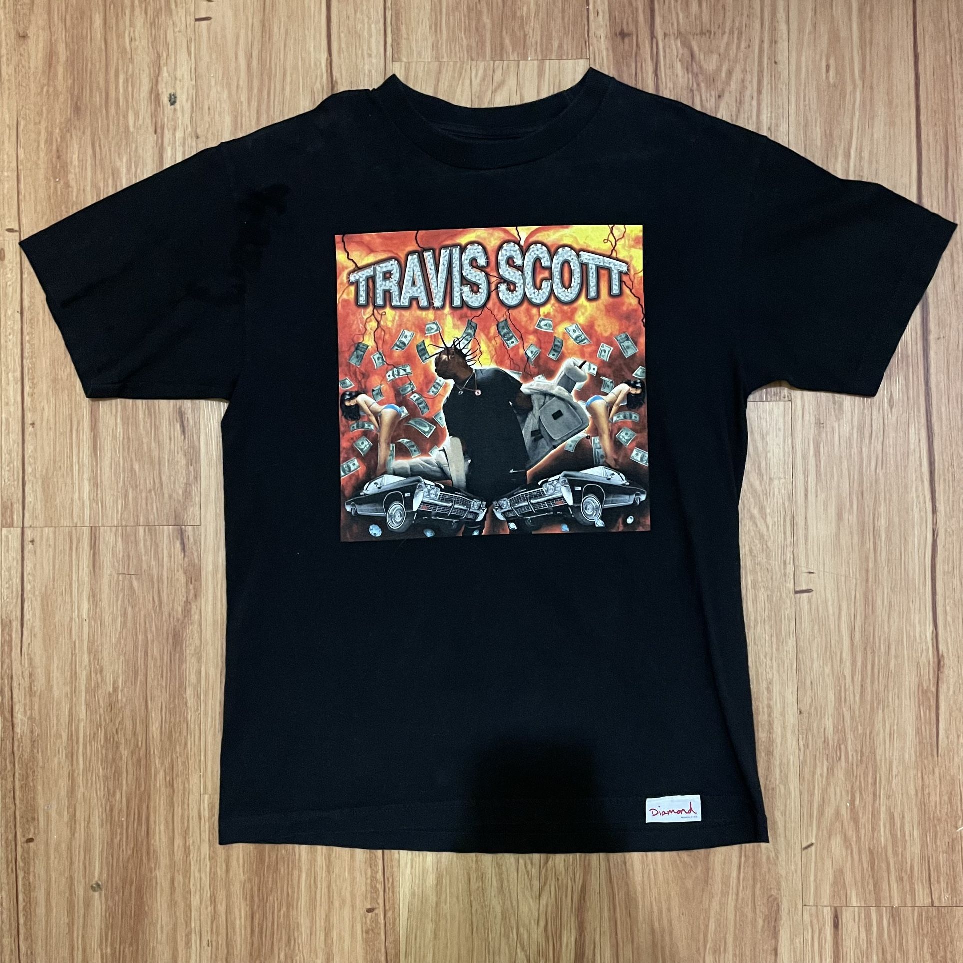Diamond Supply Co Travis Scott Graphic Fire Black T-Shirt Men's Size M.