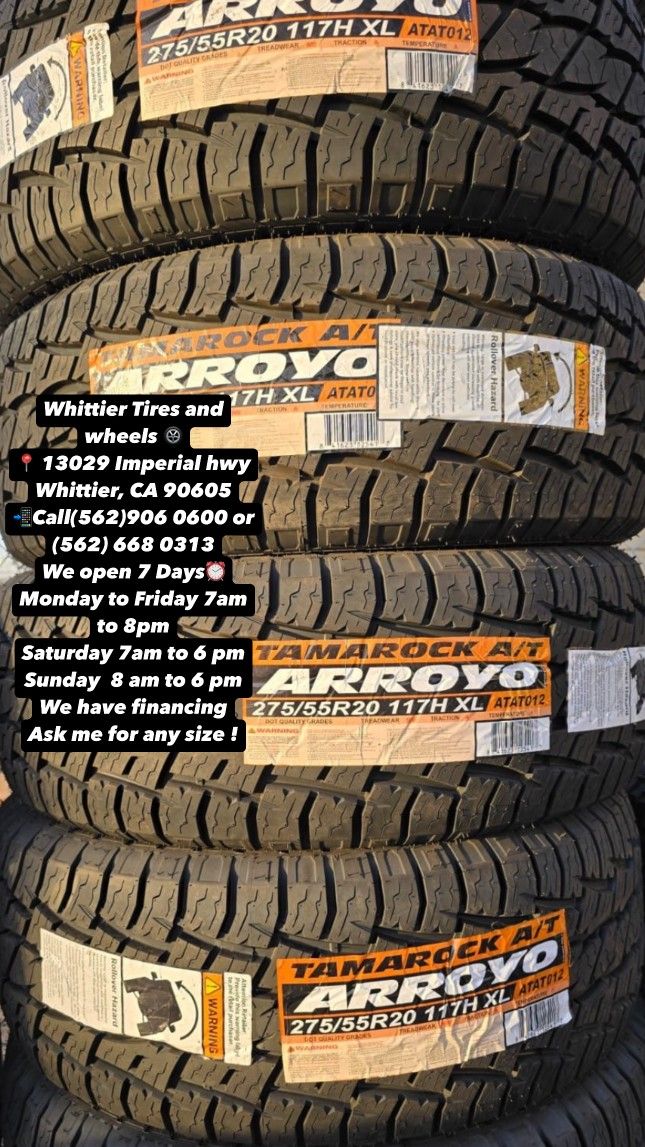 SET OF NEW TIRES, 275/55R20 ARROYO AT , INCLUDING MOUNTING AND BALANCING. ASK ME FOR ANY SIZE OR BRAND