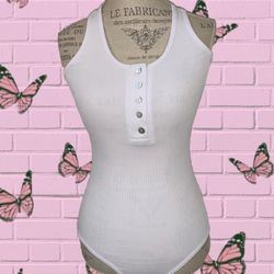 Reoria Ribbed Button Up Bodysuit Cami Tank Top 