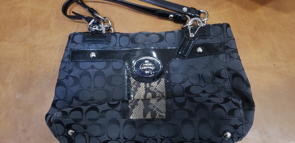 Black and Snake Print Coach Purse