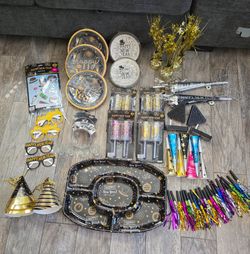 New Year's Eve Party Supplies Bundle (Black & Gold Theme)