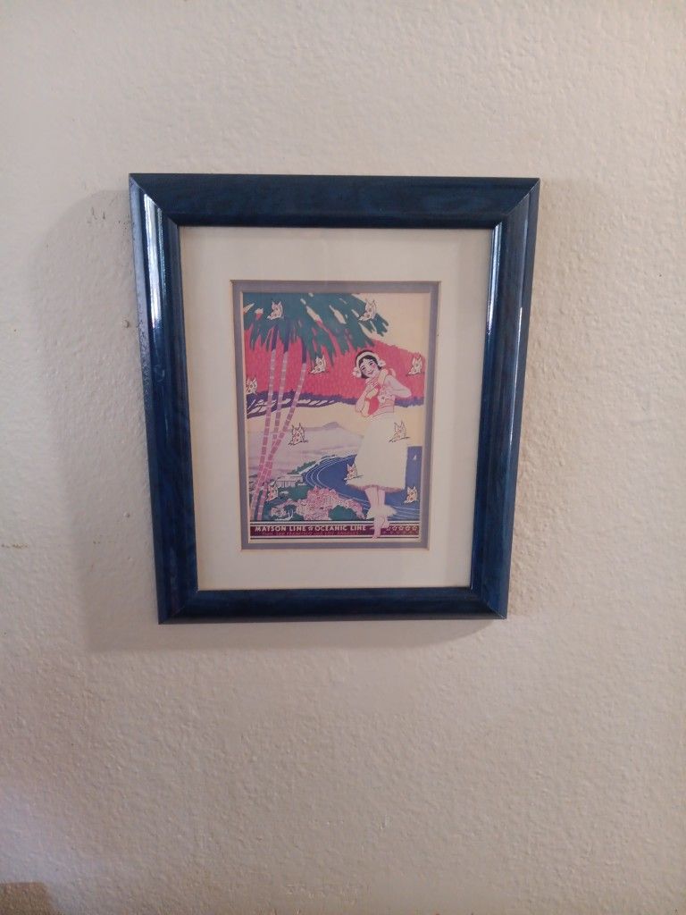 VINTAGE ORIGINAL HAWAII ROMANTIC MATSON LINES BROCHURE COVER FRAMED