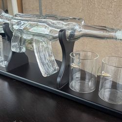 Unique Whiskey Decanter Set Pistol Ak 47 Glass Crystal Bottle Display Dispenser