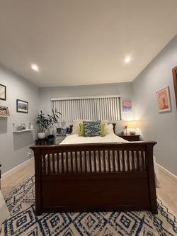 Full Size Solid Wood Bed Frame with Night Stand