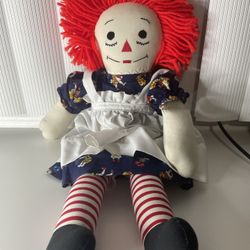 19" Raggedy Ann Cloth Rag Doll Red Yarn Hair Beautifully Created No Stains Clean