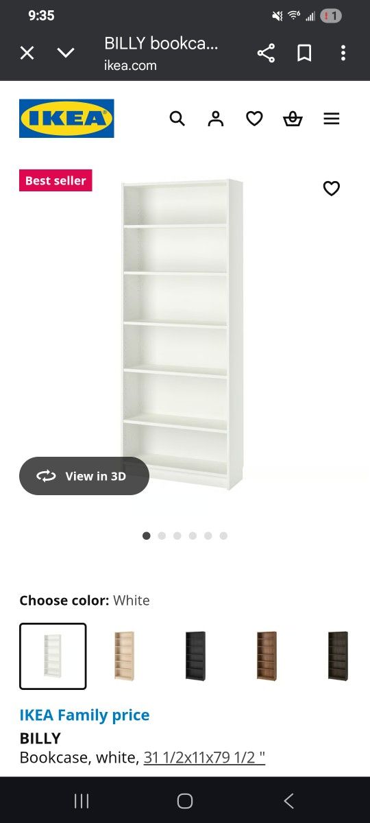 Ikea White Billy Bookcase Bookshelf full-size Very Good Condition