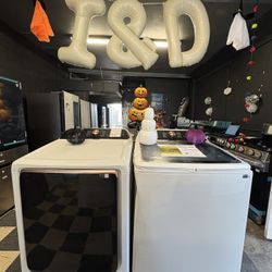 Samsung Top Load Washer & Gas Dryer In Off White 