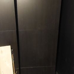 IKEA Black shelf unit with 3 doors, includes 4 shelves