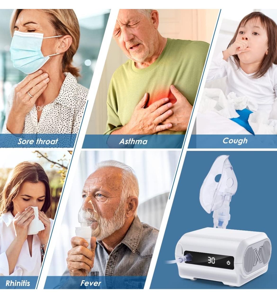 Smart Nebulizer Machine - Low Noise Nebulizer for Adults & Kids with Timer Digital Display and 3 Reusable Masks, Portable Nebulizer for Breathing Trea
