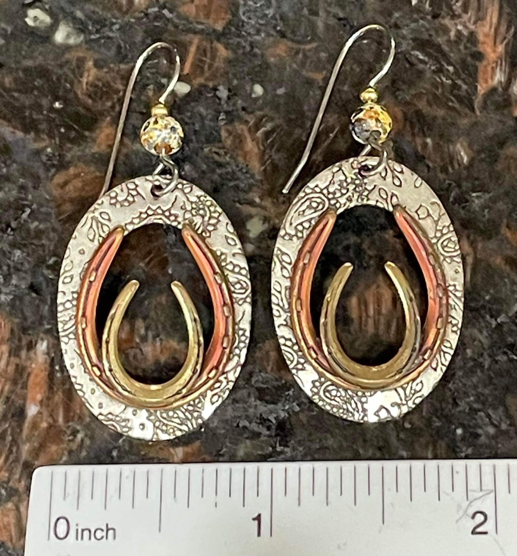 Metal 3 tone horseshoe drop earrings - used - $25.00 Coral Springs 33071