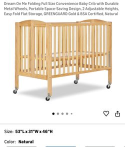 Dream on Me Full Size Foldable Wooden crib with wheels