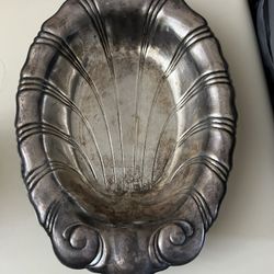 Silver Shell Shaped Bowl/Dish  12”x9”