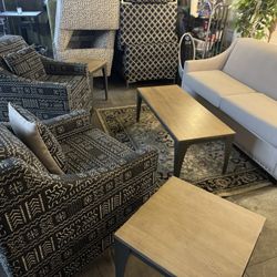 3 pc Living Room Furniture Set - 2 Chairs + Sofa with Nickel Tufting Buttons
