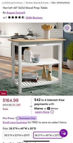 Brand New, Never Opened 40” White Kitchen Island