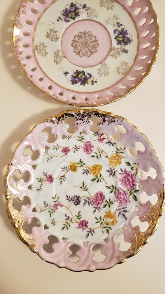 Pair of Reticulated Pierced Rim Saucers Japan