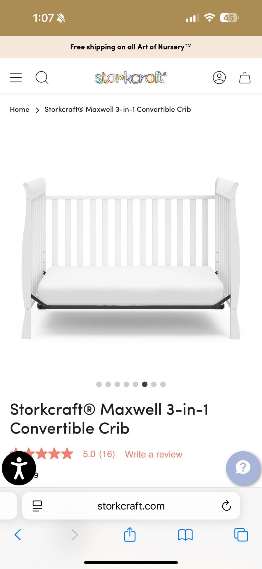Storkcraft Maxwell Convertible Crib (White)