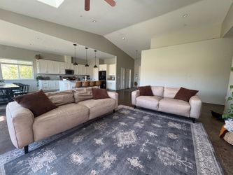 Real Leather Beige Sofa and Loveseat Set