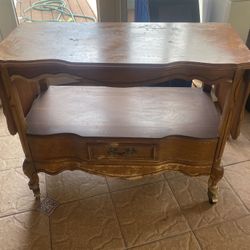 Vintage Wood Rolling Server/Buffet Sideboard
