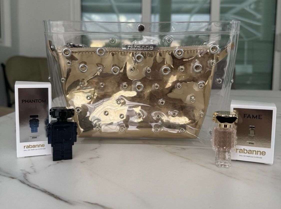 Paco Rabanne gold & rivets vinyl clutch bag Clear vinyl clutch with silver rivets with a gold zippered pouch that can be removed. This would make a gr