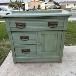 Antique Wood Washstand / Commode Cabinet – Green