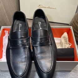 Santoni Black Leather Dress Shoes 9 1/2