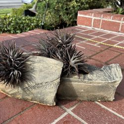 Stone Pottery Planter Heavy Garden Pot Concrete Flowers Herbs Plants Succulents Vase Slate Sty large Planter Indoor Outdoor