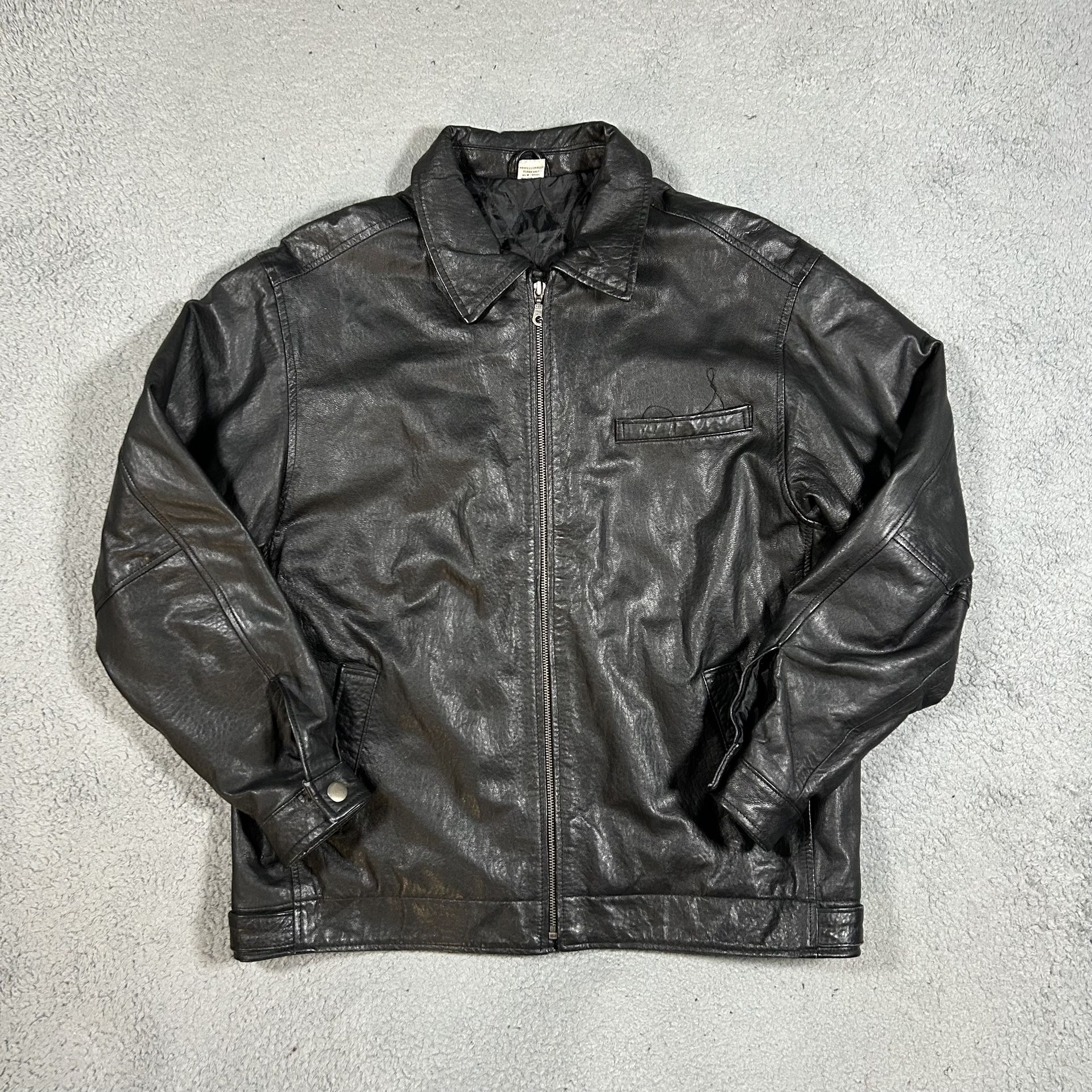 Black Leather Motorcycle zip up Jacket Size Large mens