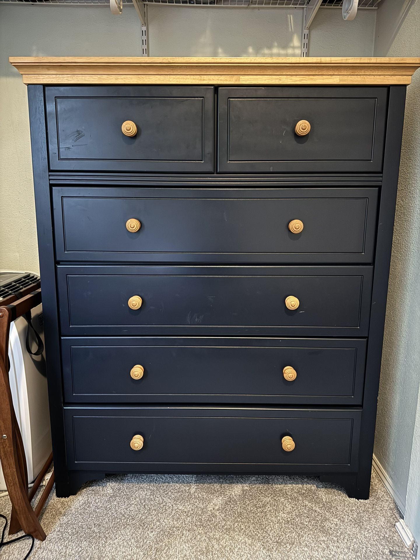 Blue + Wood Tall Dresser