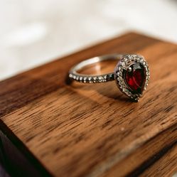 14k White Gold 1/3 CT Diamond And Garnet Engagement Ring