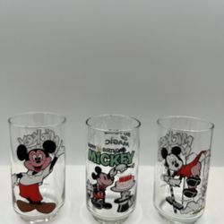Walt Disney Productions Mickey Mouse Club & Happy Birthday Mickey 50 Years Of Magic. Set of 3 Glasses