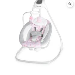 Ingenuity SimpleComfort Multi-Direction Compact Baby Swing with Vibrating Seat, For Infants, Unisex - Cassidy (Pink)
