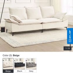 Modern Sailboat Sofa Dutch Velvet 3-Seater Sofa with Two Pillows for Small Spaces in Living Rooms, Apartments - Beige