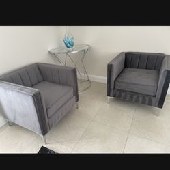   Four piece gray couch set 2 sofas 2 Armchairs Chrome legs