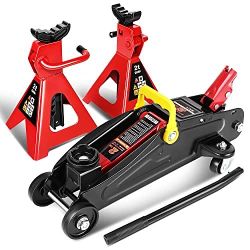 LA Zona Tools Low Profile Hydraulic Trolley Floor Jack Combo with 2 Ratchet Jack Stands 2 Ton gato de 2 toneladas