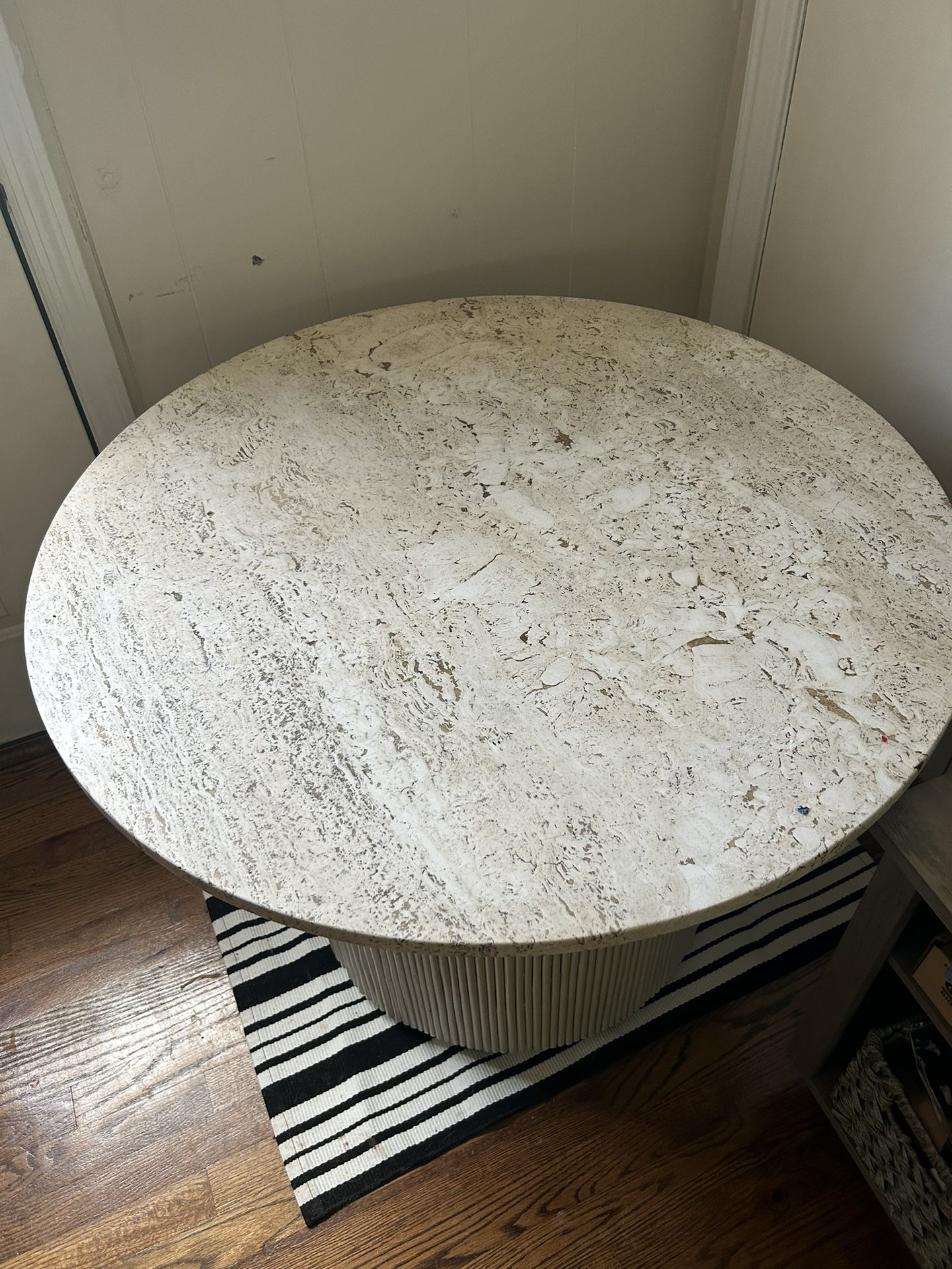 Travertine Stone Table With Reed Base