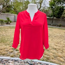 Sweet Rain Womens Neon Red Med Tunic Top Pullover Blouse Long Sleeve Shirt EUC