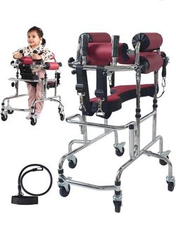 Rehabilitation Walker for Children – Adjustable 6-Wheel Anti-Tilt Walking Aid with Safety Lock for Cerebral Palsy, Hemiplegia & Post-Surgery Recovery,