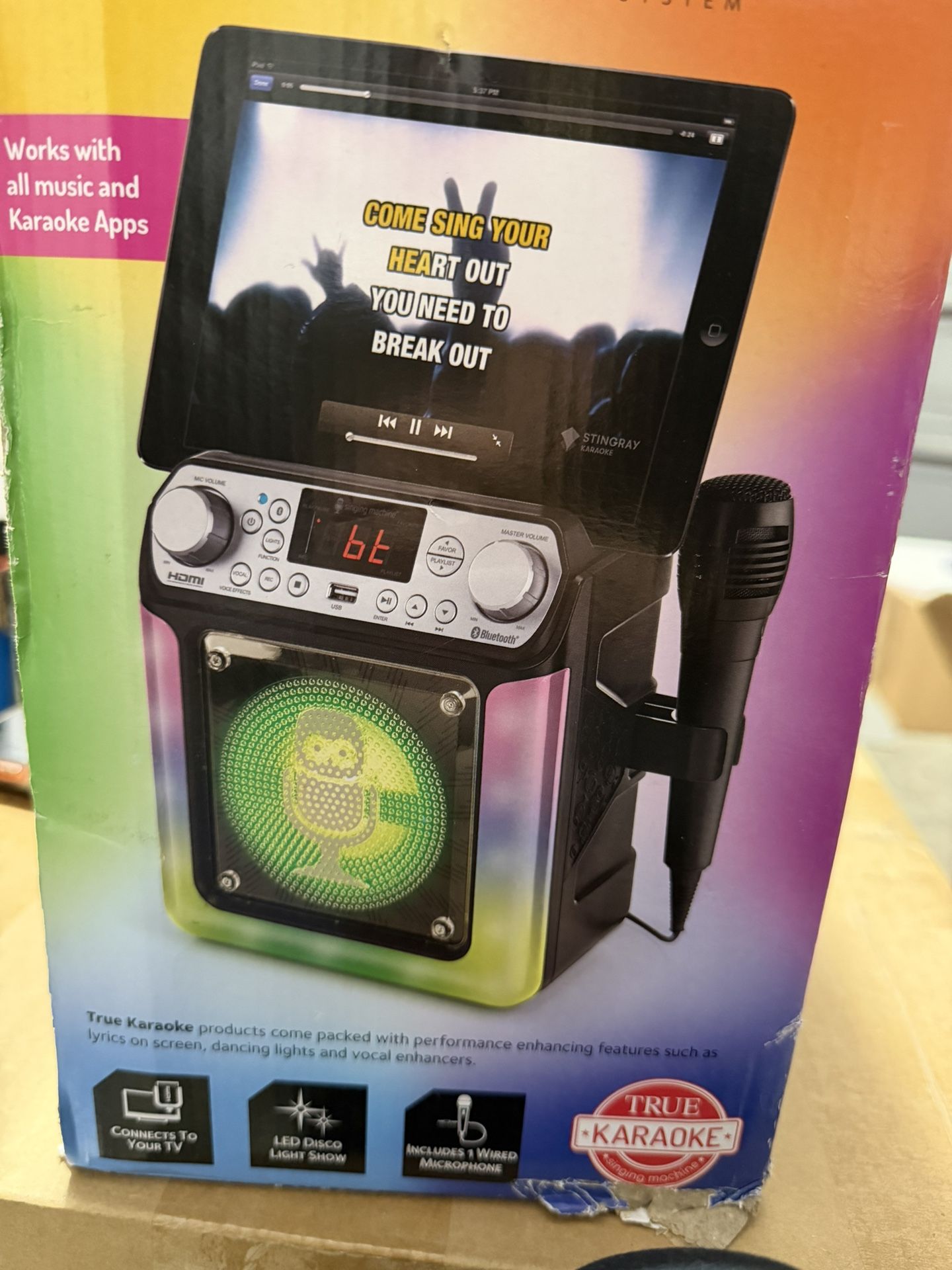 Singing Machine Portable Karaoke Machine with Wired Mic, Bluetooth, LED Lights - For Adults & Kids