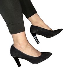 FRANCO SARTO Black Suede Pointed Toe Size: 8.5 | Black Suede Patent Leather Pumps Heels  
