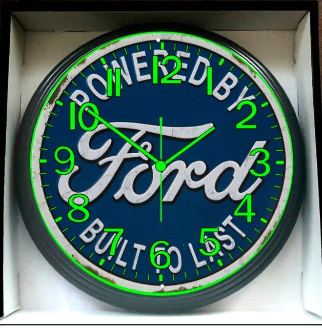 Powdered By Ford Built To Last Glow In The Dark Wall Clock New!