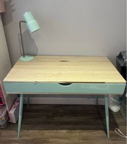 Mint Green and Wood Writing Desk with Drawer