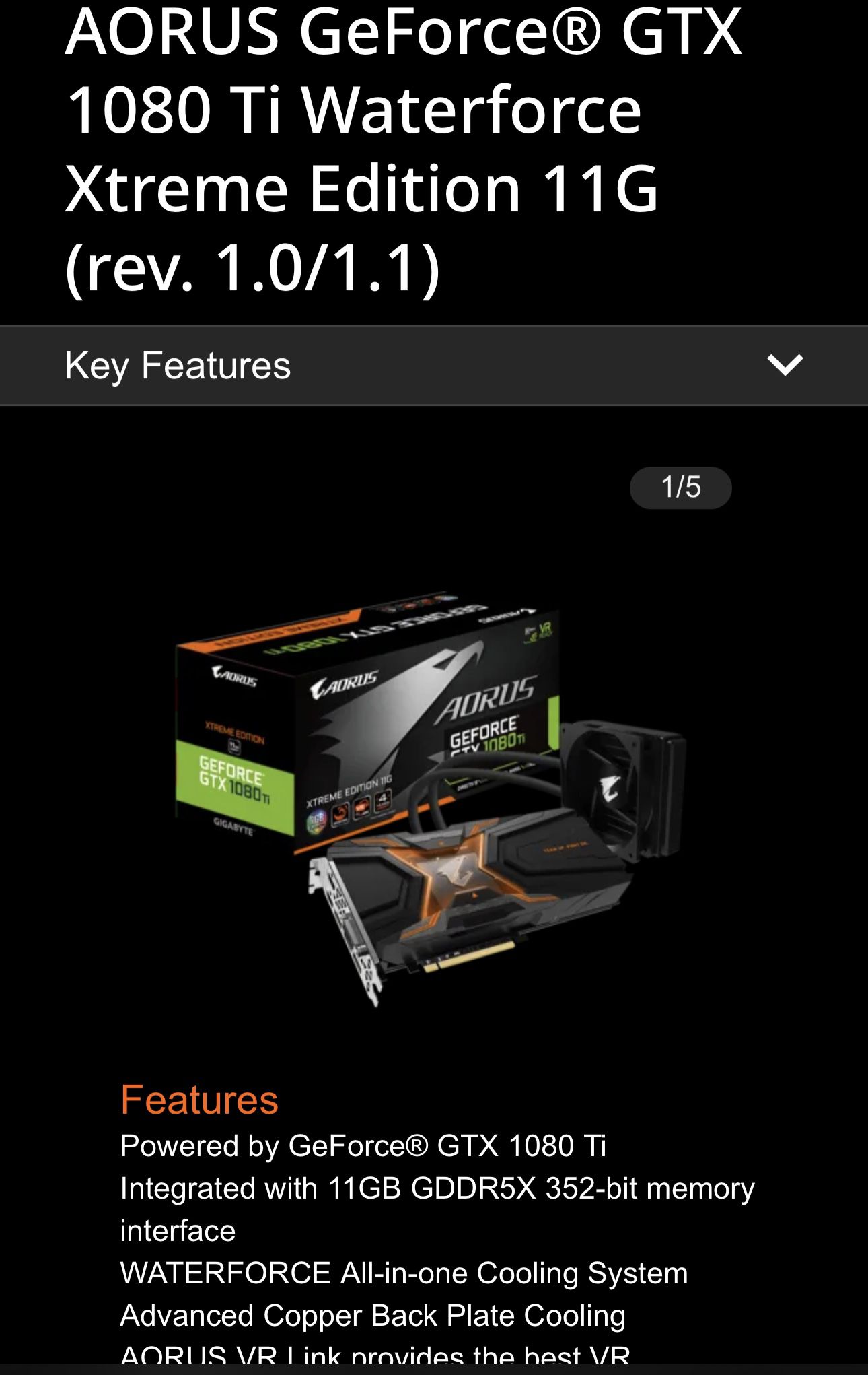 AORUS GeForce® GTX 1080 Ti Waterforce Xtreme Edition 11G (rev. 1.0/1.1) Key  Features