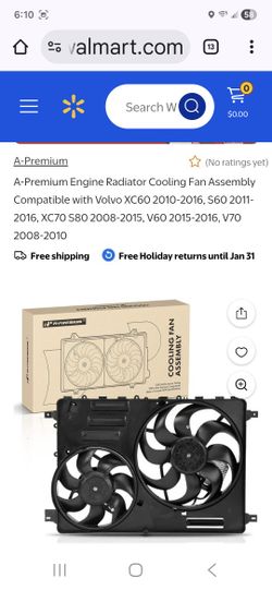 A-Premium Engine Radiator Cooling Fan Assembly with Controller Compatible with Volvo Models - XC60 2010-2016, S60 2011-2016, XC70 2008-2015, S80 2008-