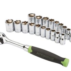 PITTSBURGH 1/4 in. Drive SAE & Metric High Visibility Socket Set, 21 Pc.